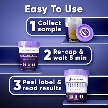 Prime Screen-12 Panel Multi Drug Urine Test Compact Cup (THC 50، AMP، BAR، BUP، BZO، COC، mAMP / MET، MDMA، MOP / OPI، MTD، OXY، PCP) C-Cup- [1 Pack]