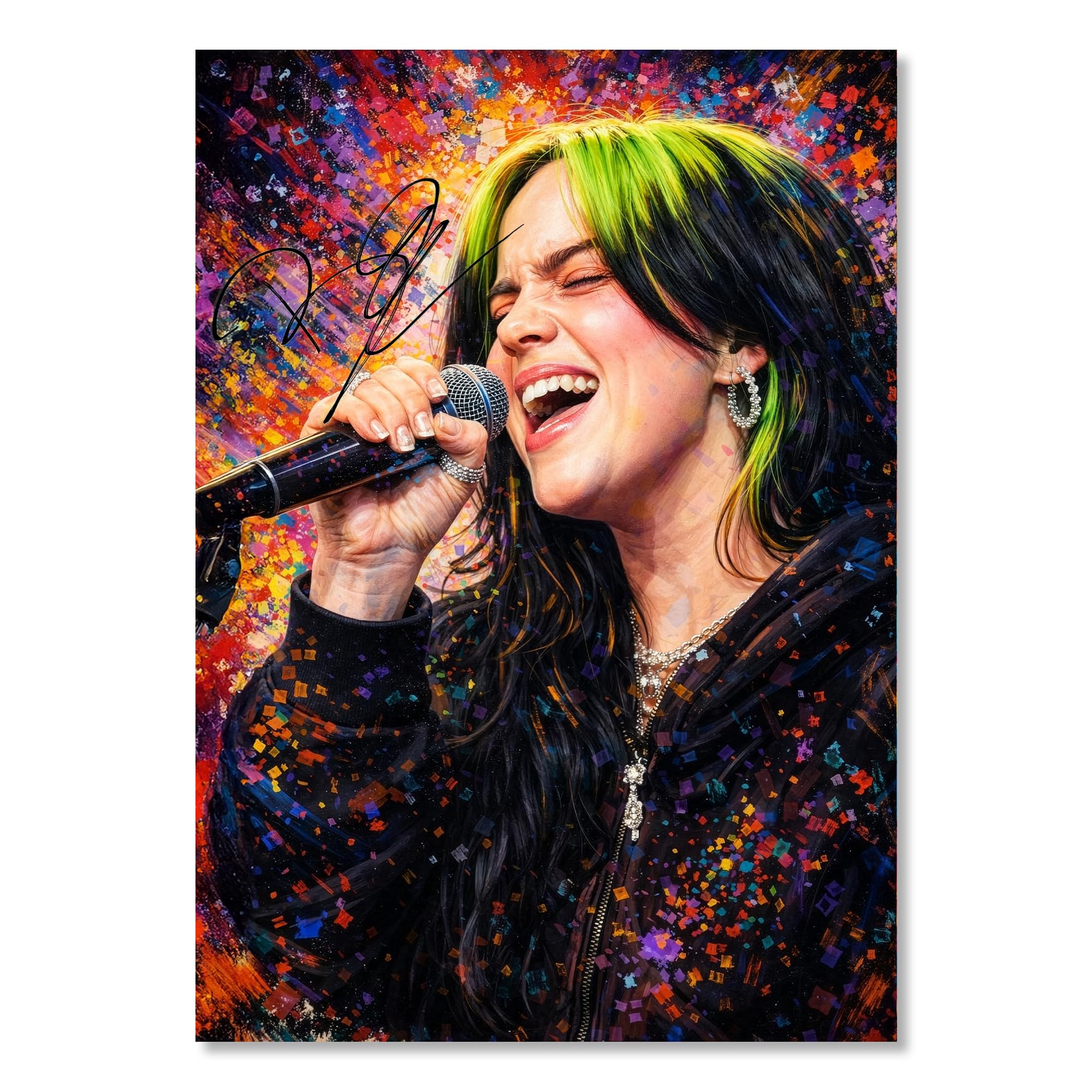 Billie Eilish Signed Poster Print - Art Styled Limited Edition Autograph Fan Gift – Collectible Memorabilia Wall Art Merchandise (A3 Framed with Mount)