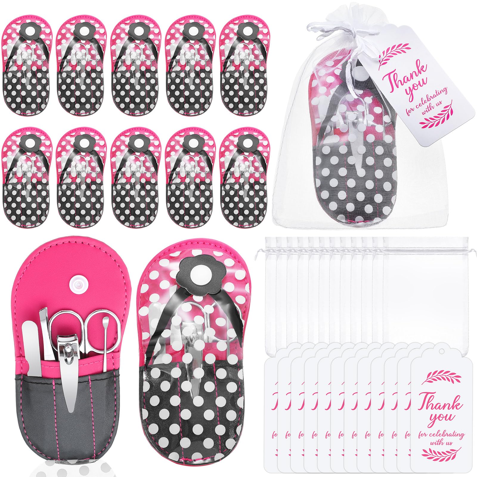 Pickmesh 36 Pcs Baby Shower Favors Guests Bulk Include Girls Manicure Sets Polka Dot Flip Flop Thank You Cards and Organza Bags for Baby Shower Souvenirs Return Gifts for Bridal Wedding Party Souvenir