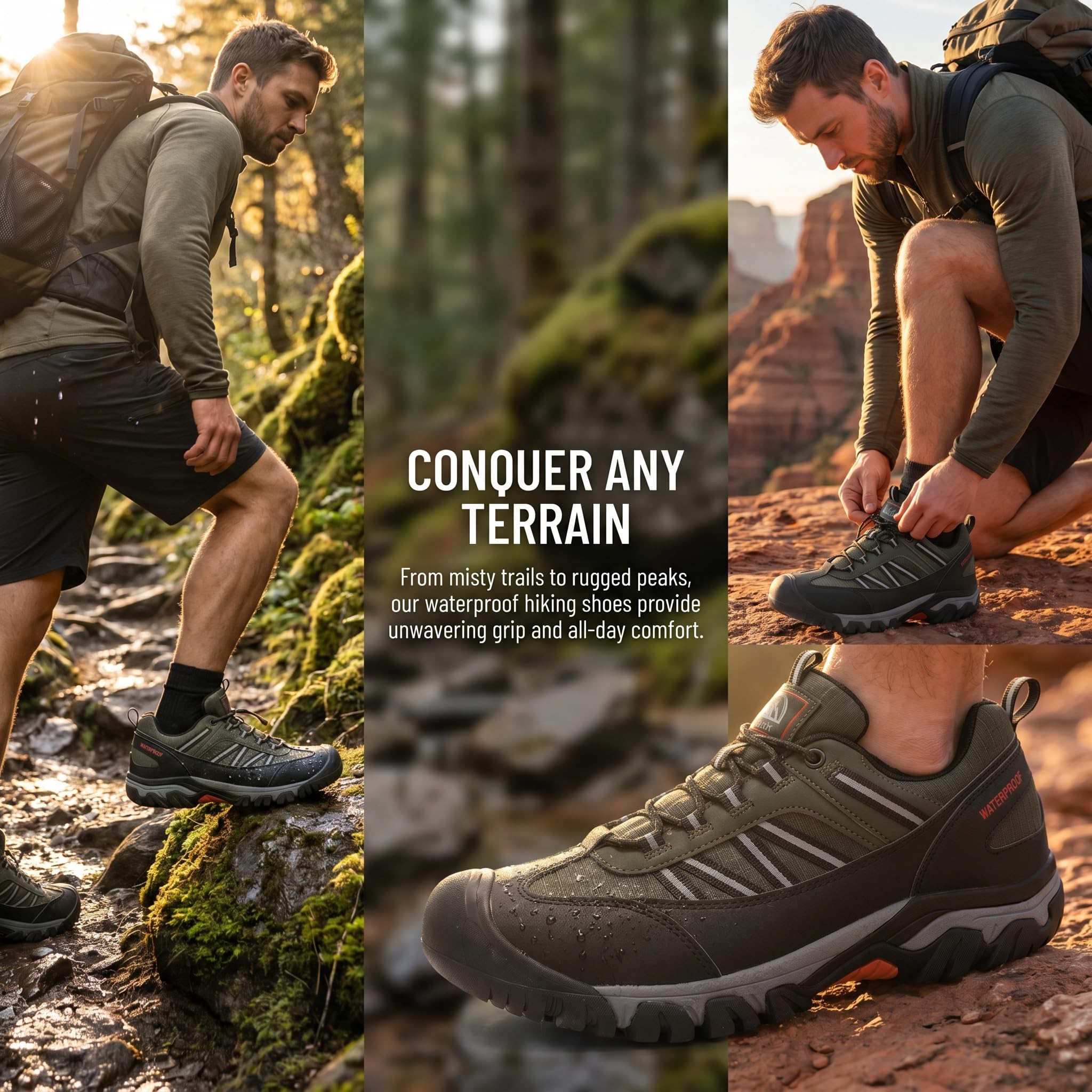 AX BOXING Wanderschuhe Herren Wasserdicht Trekkingschuhe Niedriger Outdoor Schuhe Zehenkappe für Trekking Wandern Camping 41-46 EU