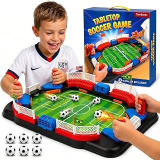 Soccer Toy for Kids - Table Top Foosball Game for 3 4 5 6 7 8-12 Year Old Kids - Interactive Soccer Gift - Mini Football Table Game with Goal Bell, Score Counter & 6 Balls - Easy Set-up Gift
