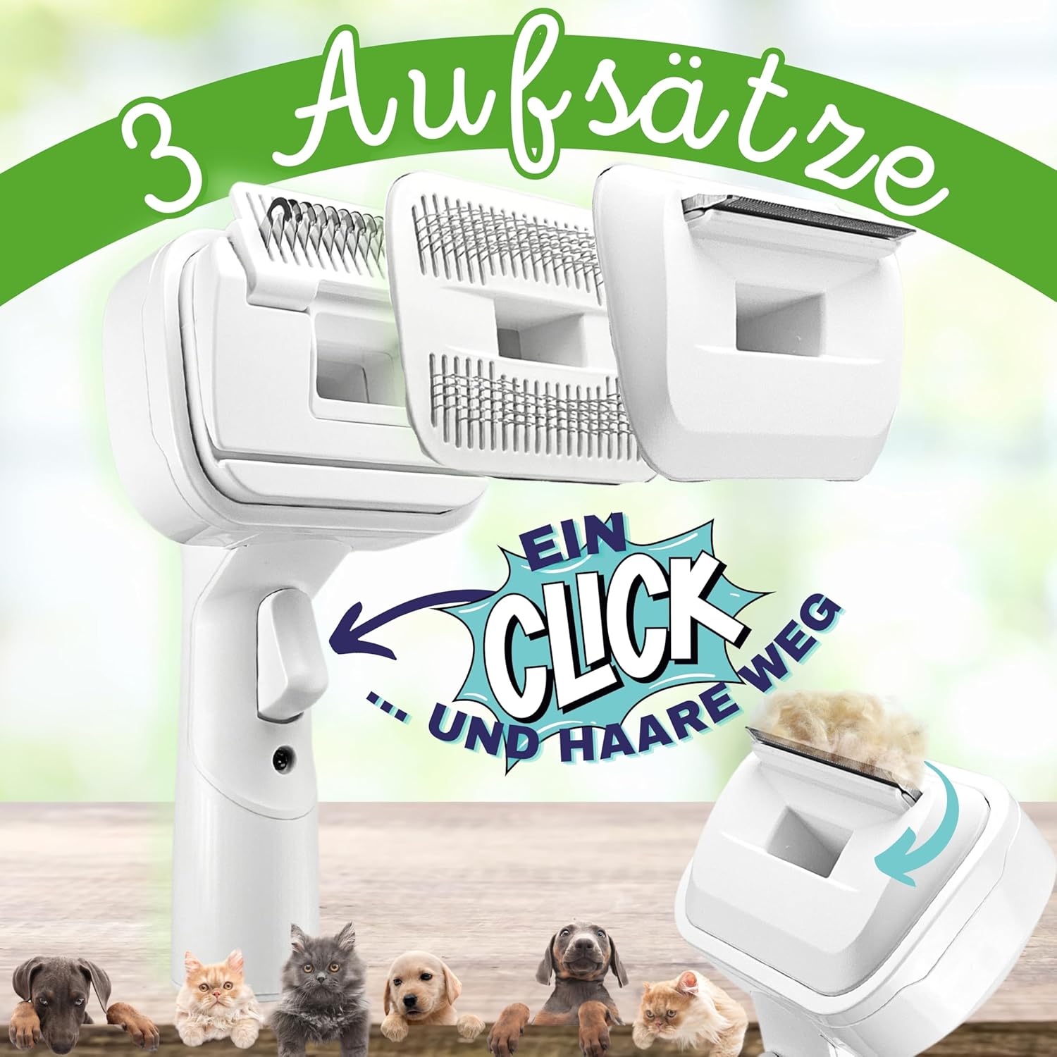 SAFE 'N CLEAN Pet Hair Brush, Vacuum Cleaner Accessory, Dog Brush, Cat Brush, 3 in 1 Set, Compatible with Dyson Miele, Siemens, Rowenta, AEG Karcher, Incl 3