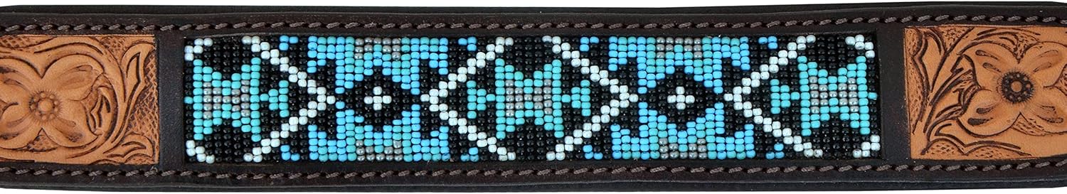 Leather Dog Collar Western Style Heavy Duty Hand Tooled Adjustable Beaded and Padded Soft for Puppies and Big Dogs 10AB012