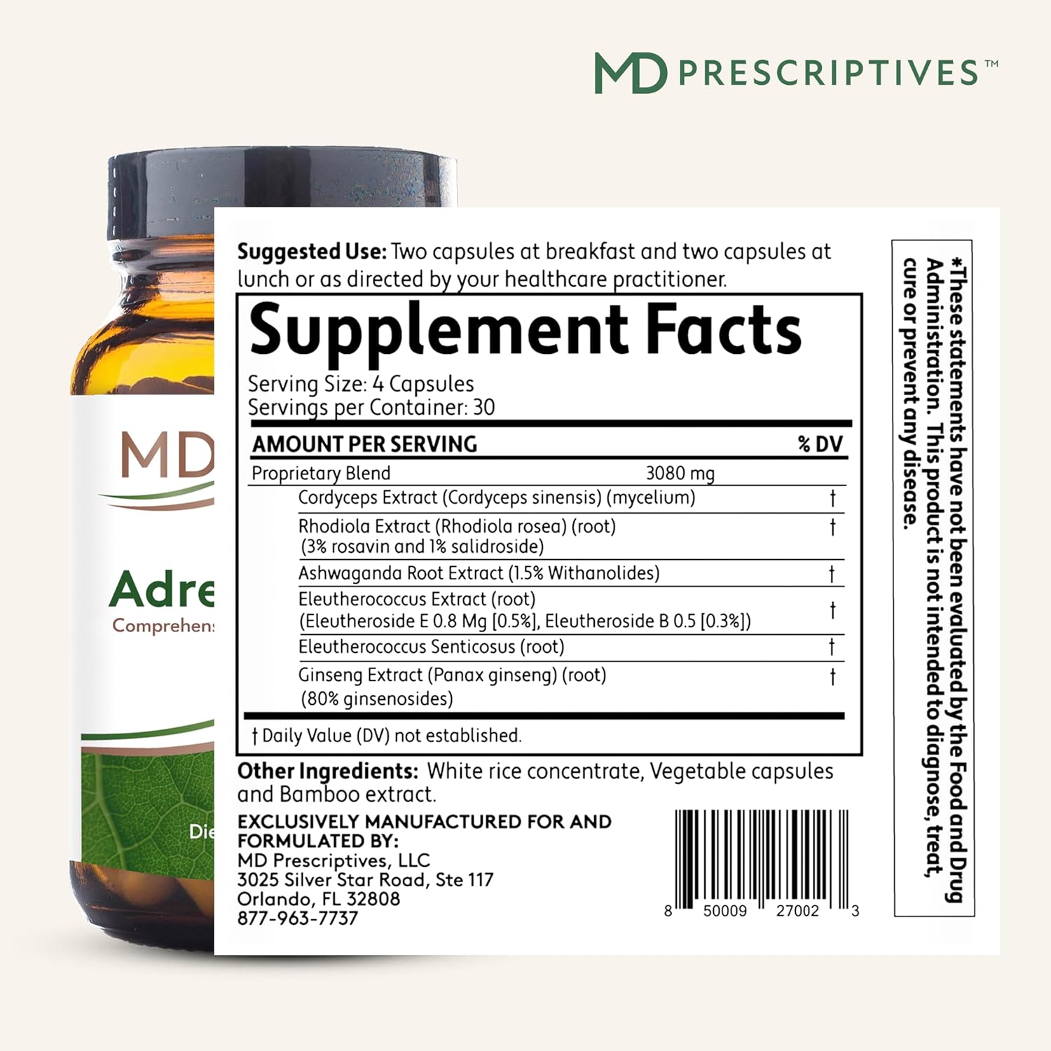 MD Prescriptives - Adrenal Forte - Adrenal Support Supplement* with Ashwagandha & Rhodiola - 120 Capsules