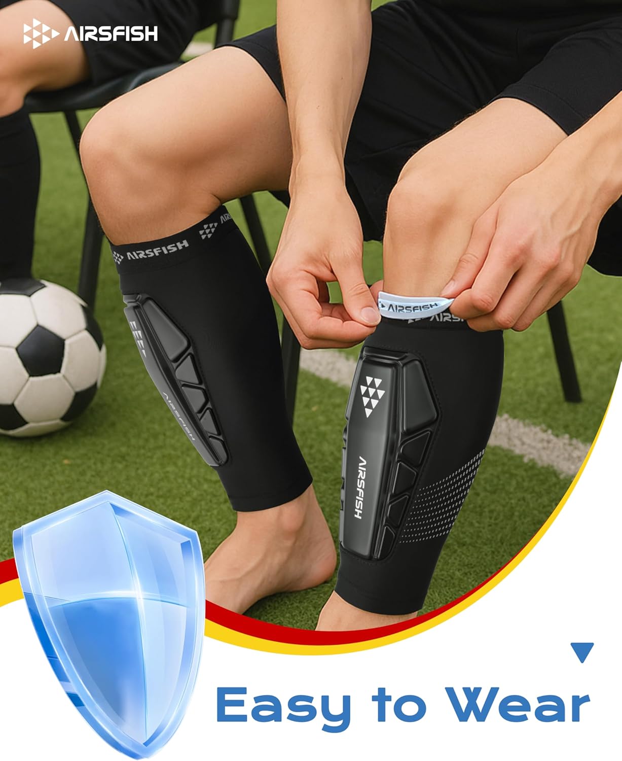 soccer shin guards kids youth, ski shin protector for boys girls men women, shin pads defender, lightweight calf protective gear, breathable canilleras de futbol para niños small (7.5"-9") black