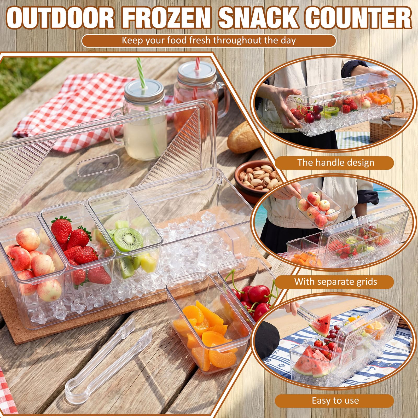 Sieral Set di 11 contenitori trasparenti per condimenti refrigerati con coperchio, tra cui 1 tampone in sughero, 5 cucchiai, 3 clip e adesivi per bar, frutta, insalata, taco e decorazioni per feste