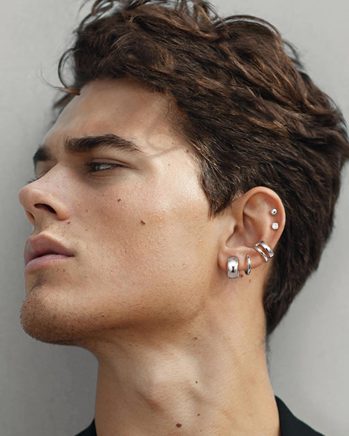 Dochais Flat Back Earrings for Women Men Dainty 14k Gold Plated Chunky Hoop Earings Sets Trendy Small CZ Surgical Steel Cartilage Earring Stacks - Image 4