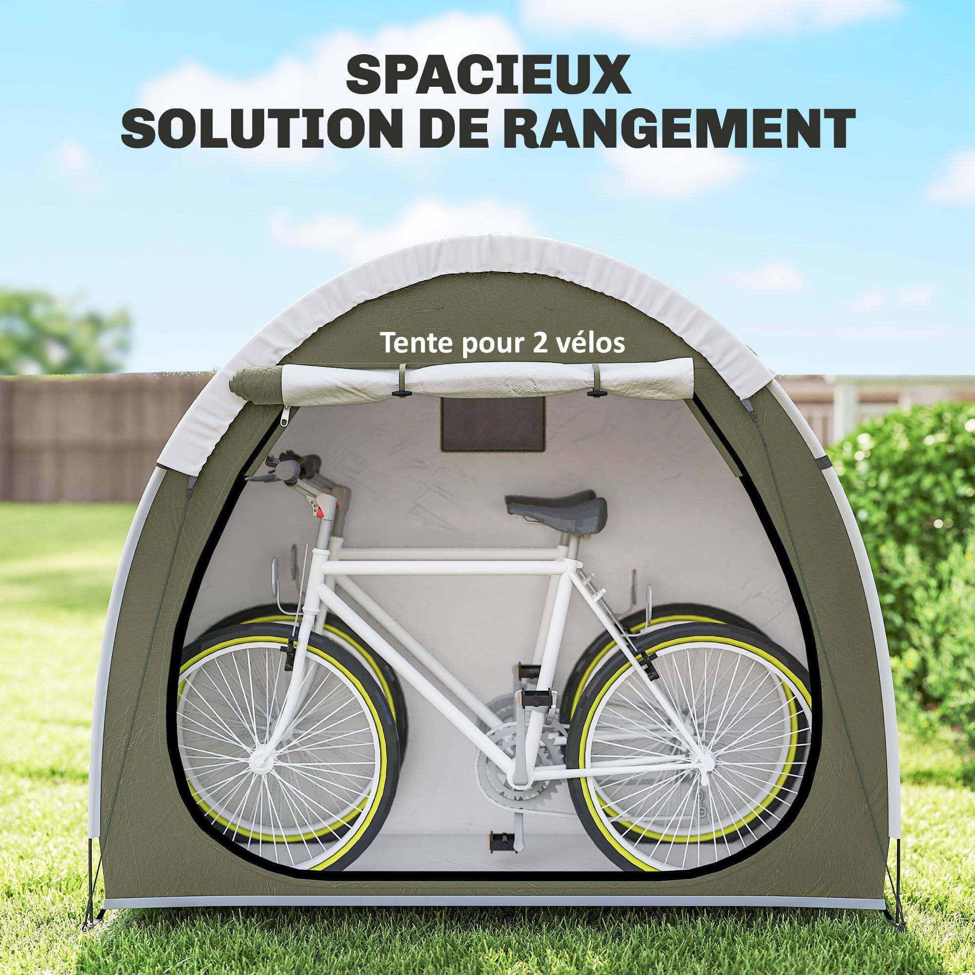 Outsunny Tente à Vélo Abri de Vélo Portable Housse de Vélo d'Extérieur pour 2 Vélos Imperméable avec Poche, Sac Transport, Tissu Oxford 210D, pour Vélos, Motos, Vert