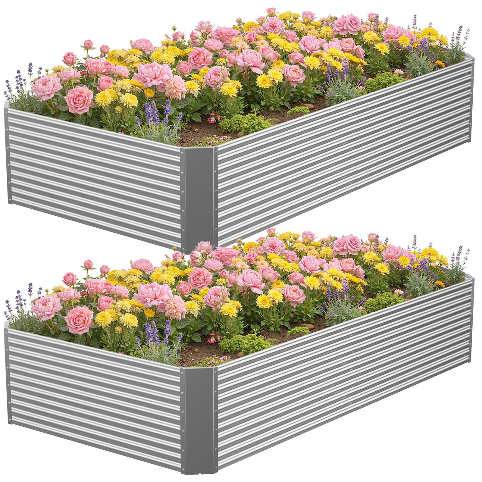 Annzoe Galvanized Steel Raised Garden Bed 8x4x1 4ft