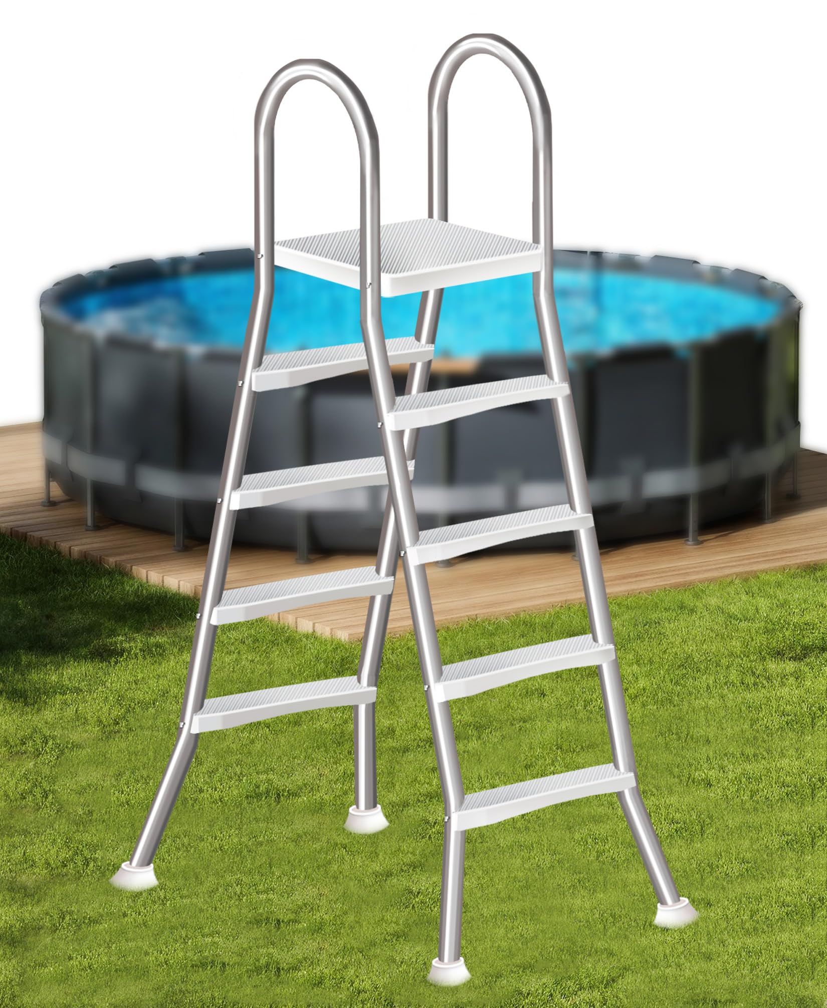 Pool Ladders for Above Ground Pools, A-Frame 4 Step Stainless Steel Heavy Duty Ladder, Non-Slip Wide Steps Stable Construction 250kg Weight Capacity,135cm