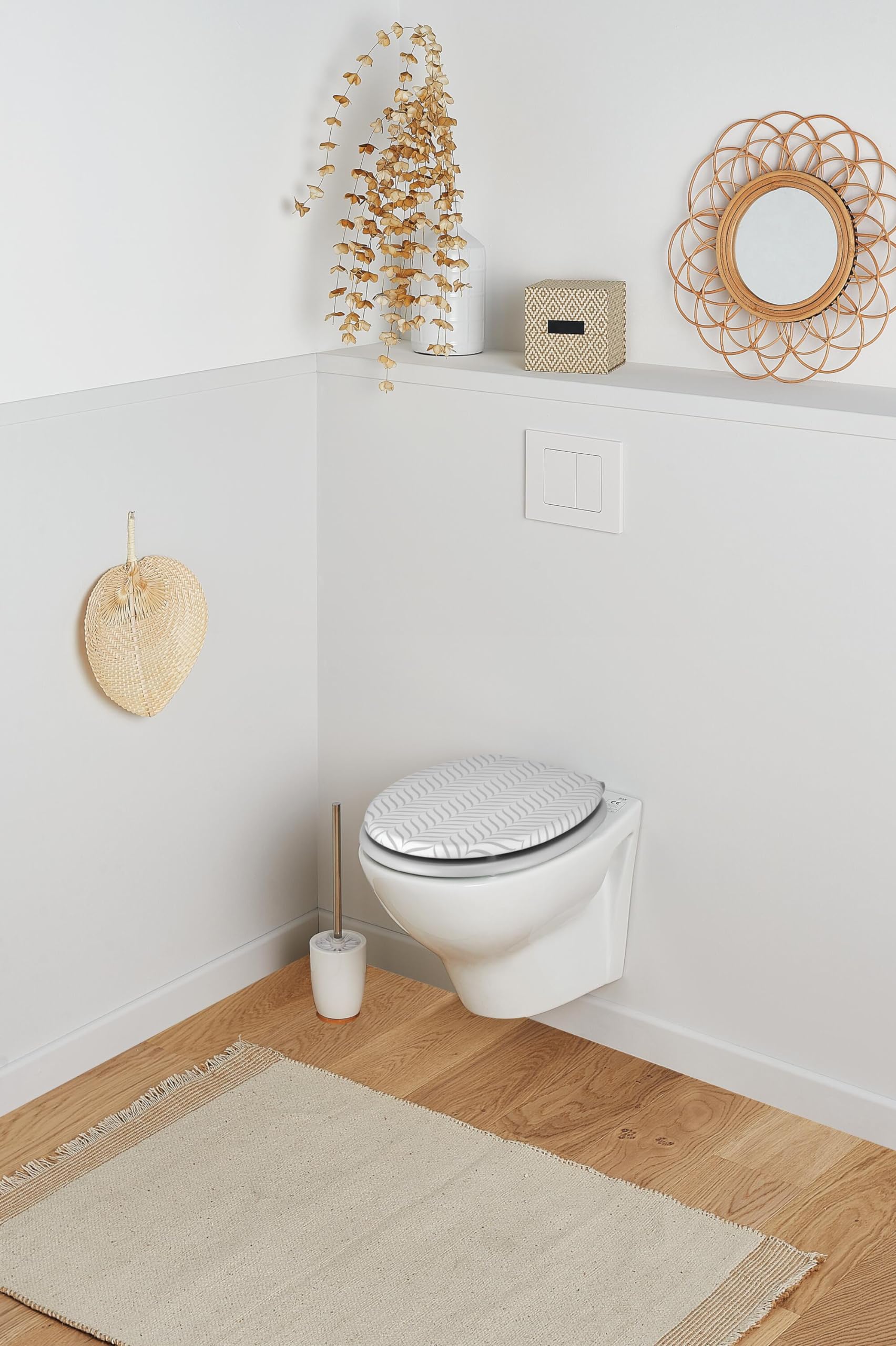 Wirquin WC-Sitz Woody Meeresrand – Aus MDF, Soft-Close, Runde Universalform, Edelstahl-Scharniere