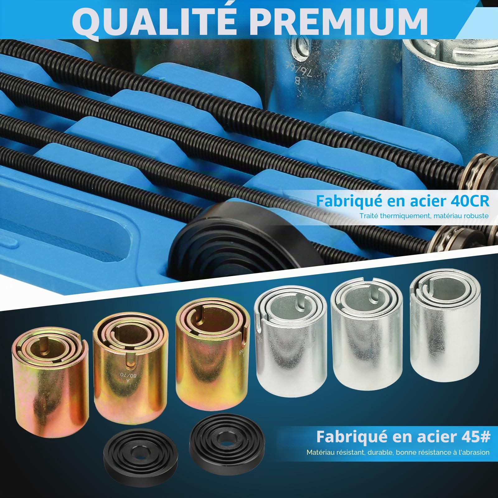 FreeTec 26 pièces extracteur de roulement et roulement de roue ensemble d'outils extracteur de silent-bloc extracteur de moyeu de roue outil silent-bloc pour le démontage et l'installation de douilles