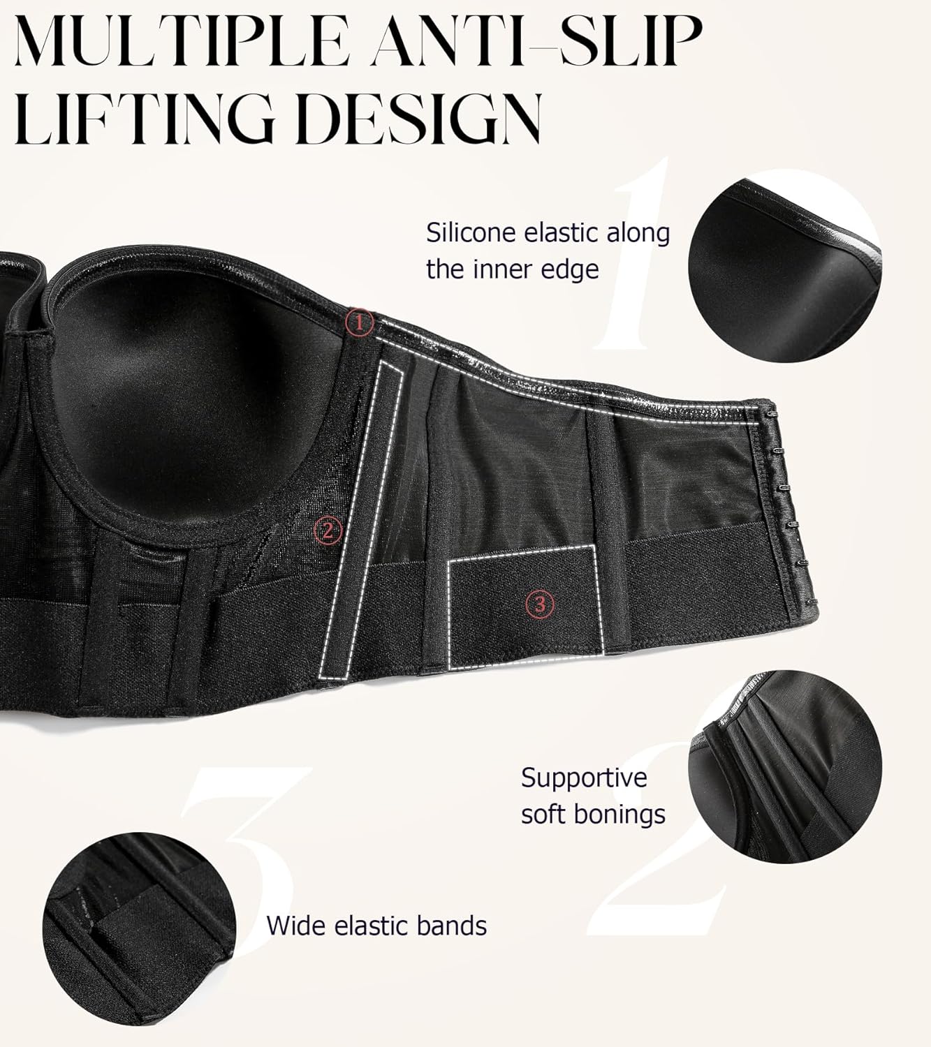 Lemorosy Women's Longline Strapless Bra Full Coverage Bustier Anti Slip Underwire Full Figure Plus Size Corset Top - Image 4