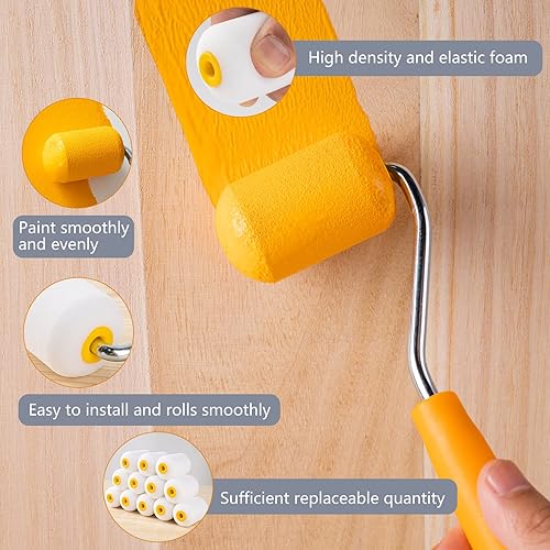Miniatura 4 de Mister Rui Rodillo de pintura de espuma, paquete de 20 rodillos de espuma de 2 pulgadas, pequeños repuestos de rodillo de pintura de espuma, mini