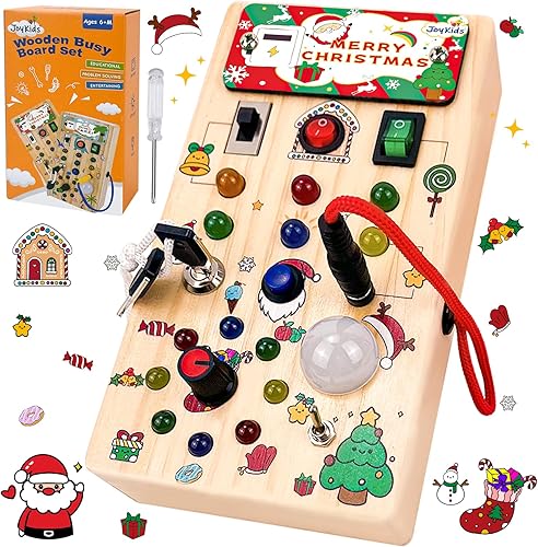 Montessori - Tabla de actividades para niños pequeños de 1 a 3 años, tablero sensorial para bebé, interruptor de luz LED, juguete de madera para