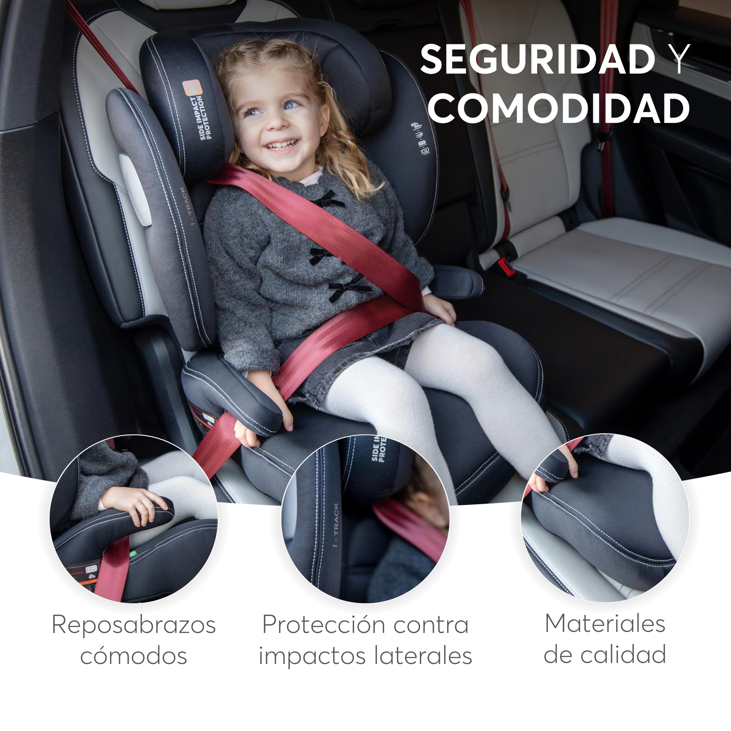 KikkaBoo Silla Coche Grupo 2-3 ISOFIX (15-36 kg) i-TRACK, Protección SPS Lateral, i-Size, 12 Posiciones Reposacabezas, Cadeira Auto Infantil, Gris