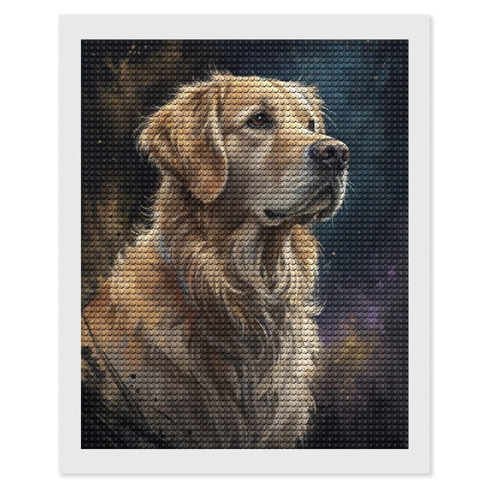 Junmoney Golden Retriever Portrait Diamond Painting Set 16"x20", Modern Decor, for Beginners, Printed Canvas, Thoughtful Handmade Gift, with Tool Kit