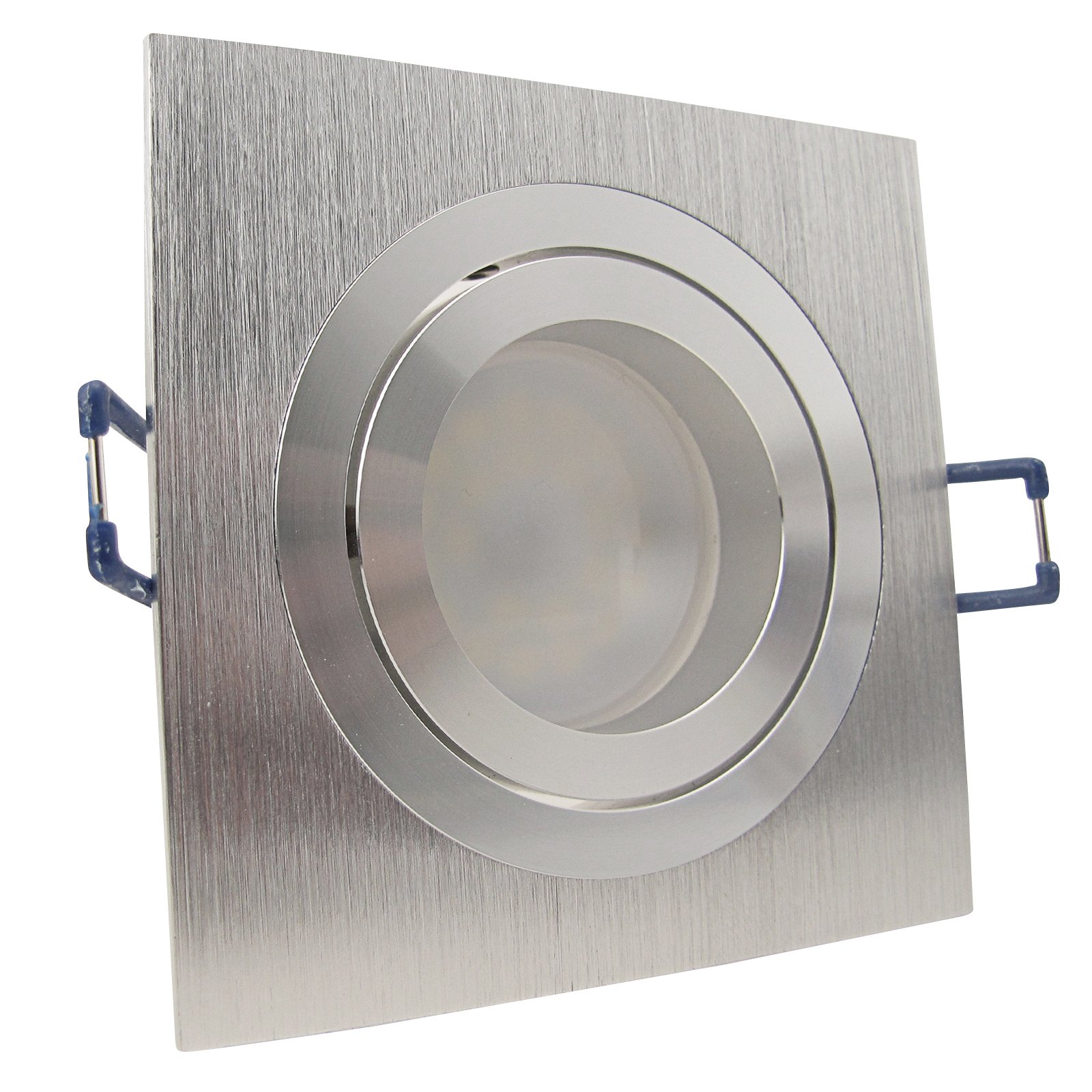 trendlights24 Noble LED Einbaustrahler 230V Alu Silber eckig GU10 10er Set | Decken Einbauleuchten, LED-Spots, 4W, Warmweiß, Abstrahlwinkel 120°, Leuchtmittel austauschbar, Deckenspots, schwenkbar
