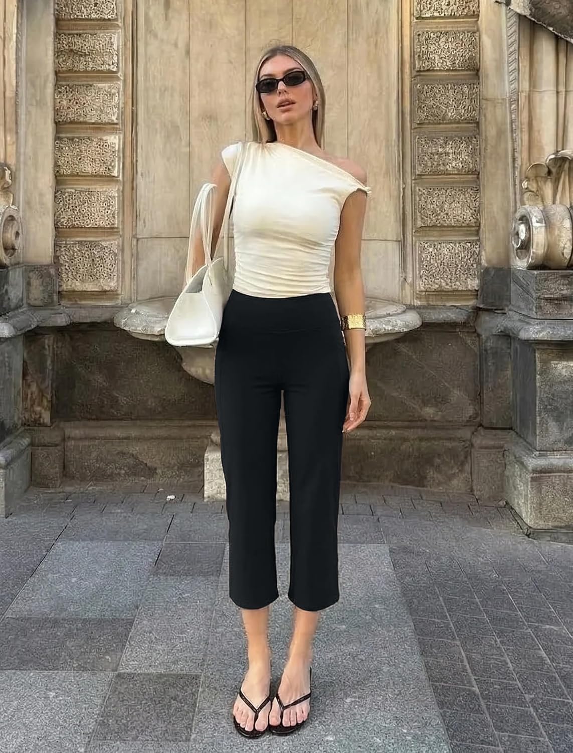 Capri Pants for Women High Waist Cropped Yoga Pants Straight Leg Athletic Workout Leggings with Pockets Black X-Large image 5 of 5 B0GHMTQHR7