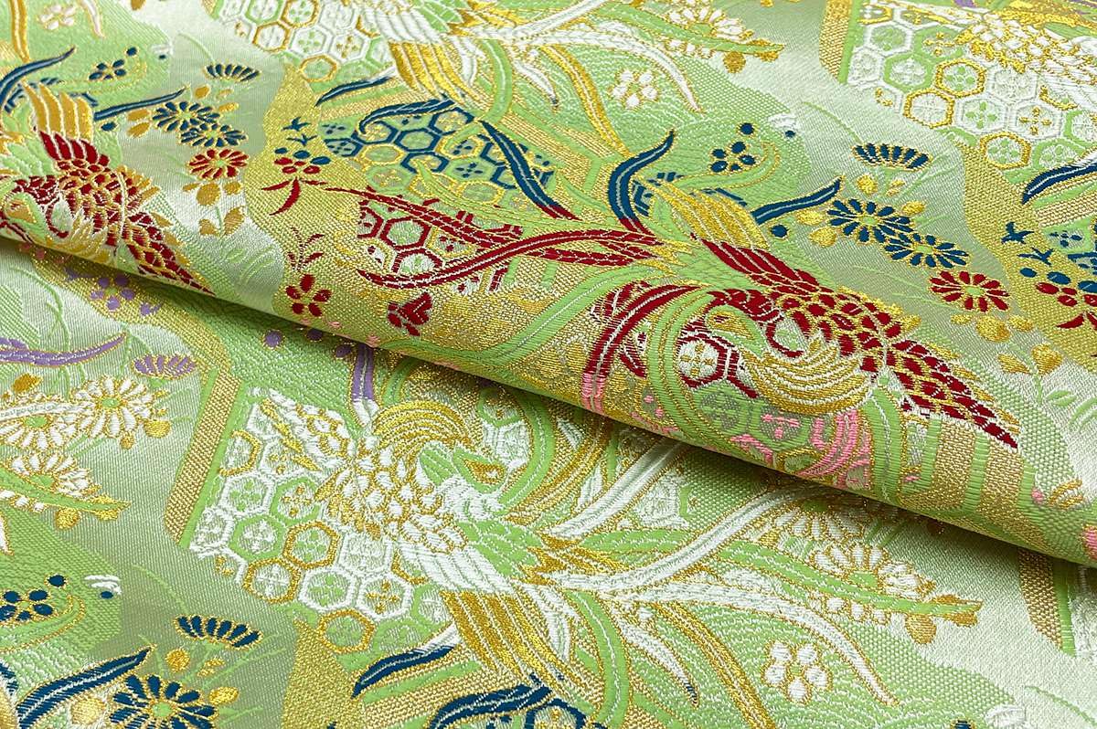 Amazon | 和柄 生地 京都西陣織 金襴生地 鳳凰雅錦 (淡緑) 50cm単位