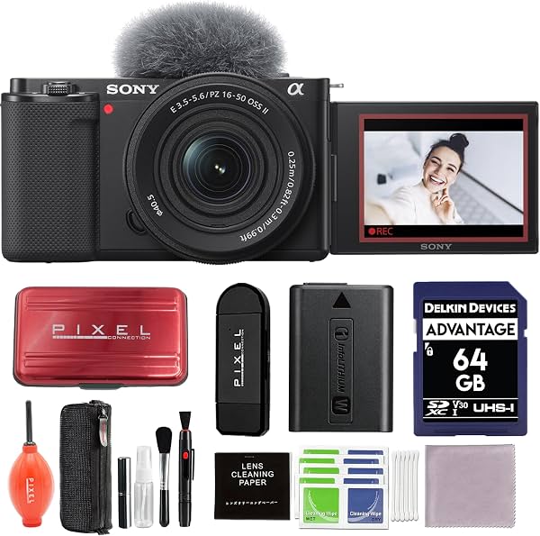 Sony ZV-E10 Cámara Mirrorless con Lente 16-50mm f/3.5-5.6 II (Negro) Paquete con Tarjeta SD 64GB, Lector de Tarjetas y Más Accesorios Adicionales