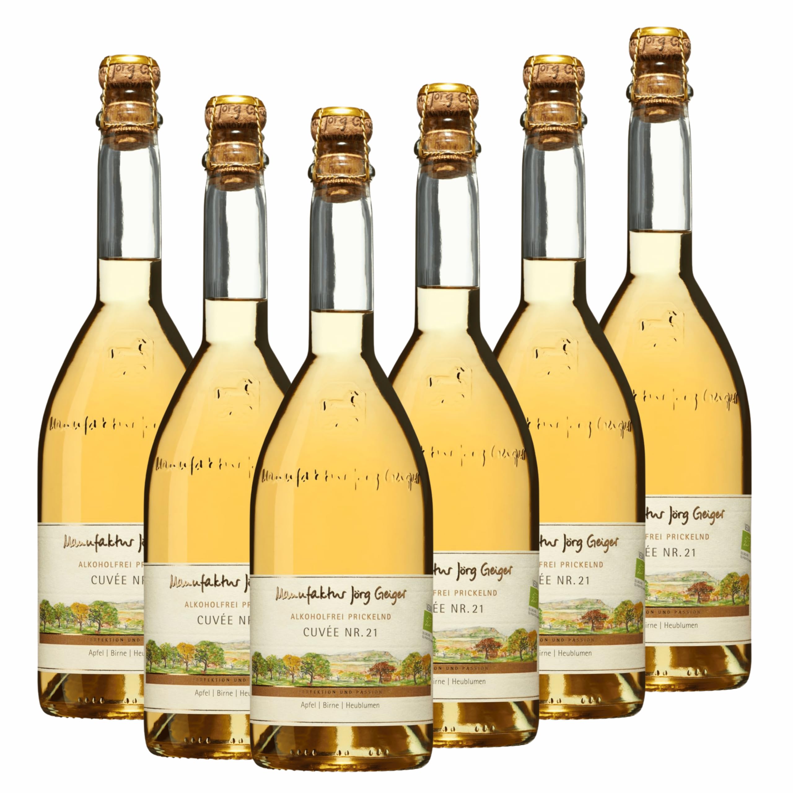 Bio Cuvée Nr. 21 Alkoholfrei Prickelnd mit gratis Sektverschluss, Jörg Geiger, 6er Paket
