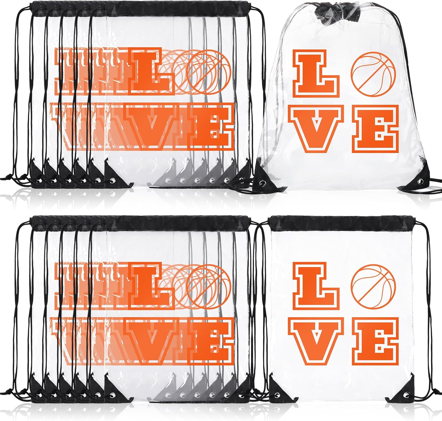 24 Pcs Clear Drawstring Bags Gift Packaging Party Favor Bags Drawstring Backpack Adjustable for Men Women Sports (Basketball)