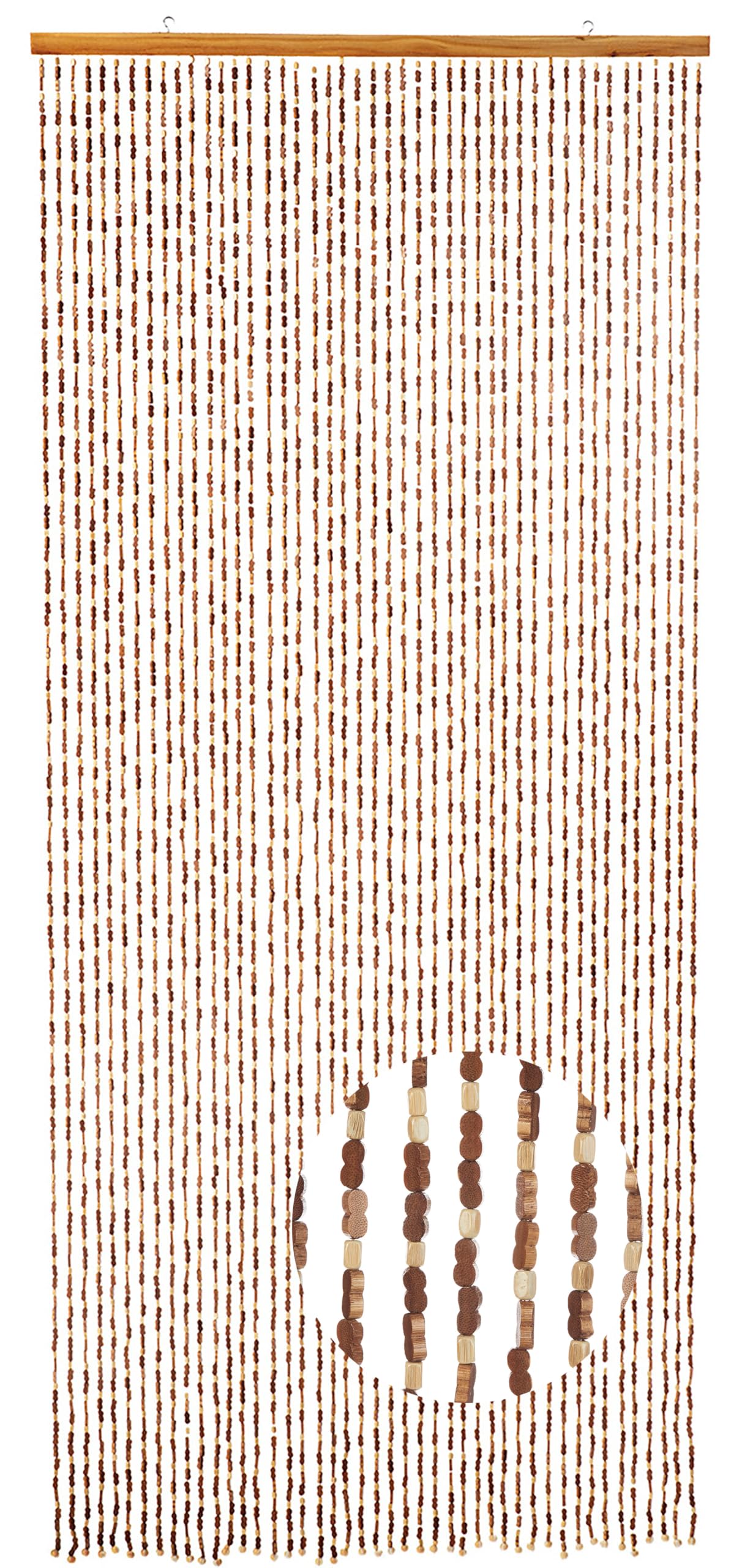 Kobolo Türvorhang Bamboo 90x200cm braun, Bambus Perlenvorhang mit 45 Strängen je 0,9cm & Holzleiste, dekorativer Fadenvorhang als Insektenschutz & Raumteiler für Balkon- & Terrassentür, handgefertigt