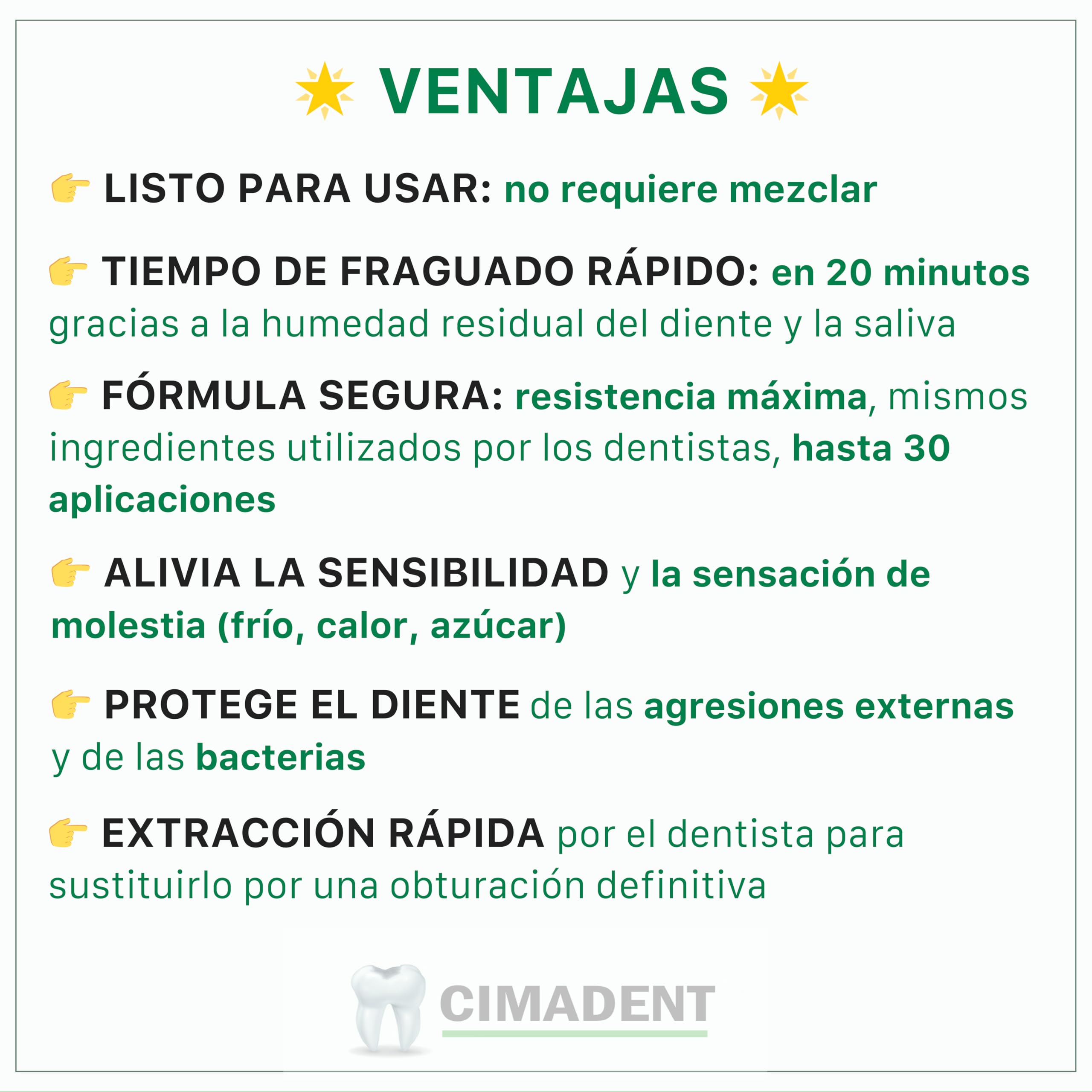 EMPASTE DENTAL CIMADENT 30 aplicaciones para empaste dental en casa