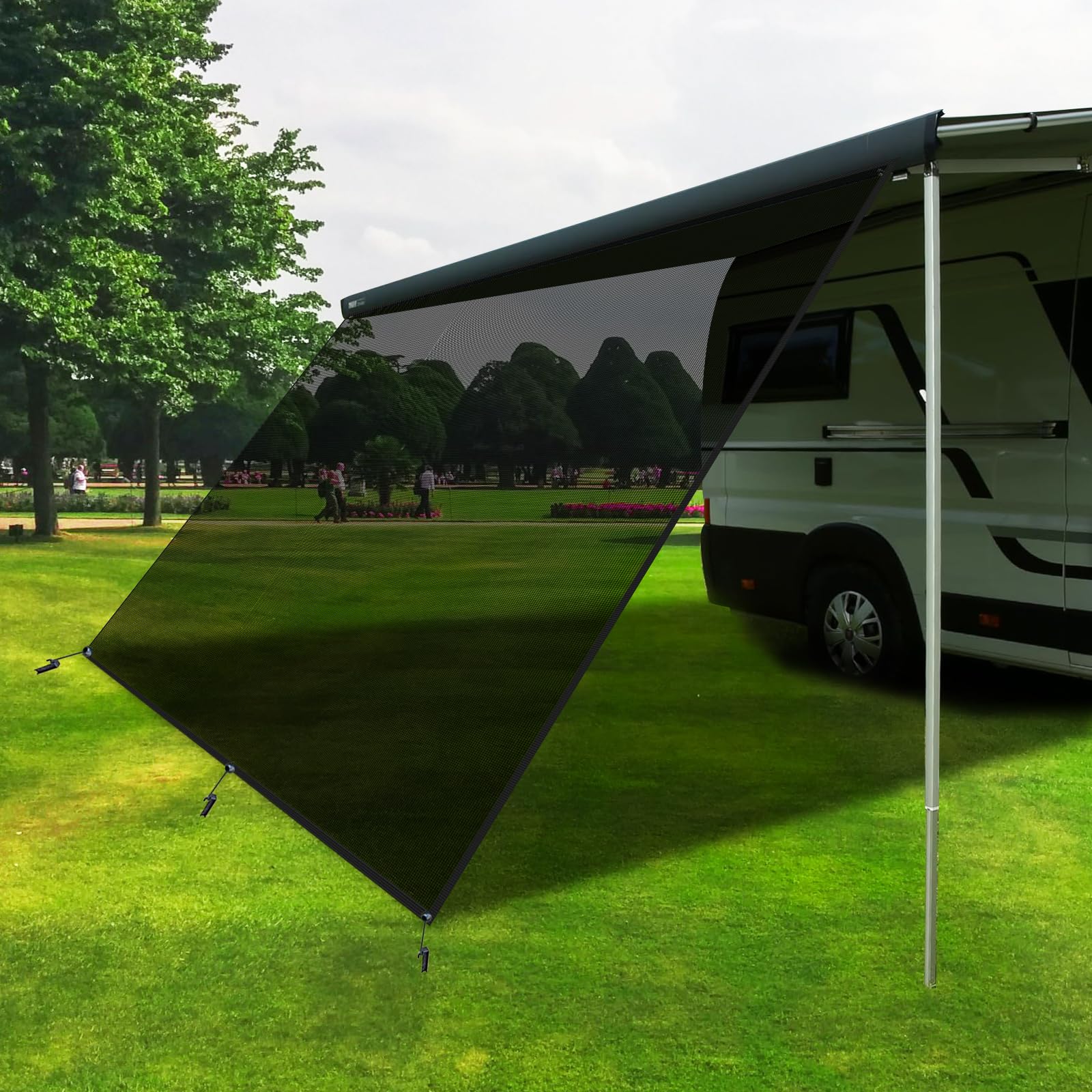 Pared Frontal para Toldo, Pared Frontal para Toldo Permeable al Viento, Protección contra el Sol y el Calor, Toldos Bloqueadores de Vista del 86%, para Caravanas, Autocaravanas - 2,43(H) x 3,05m(W)