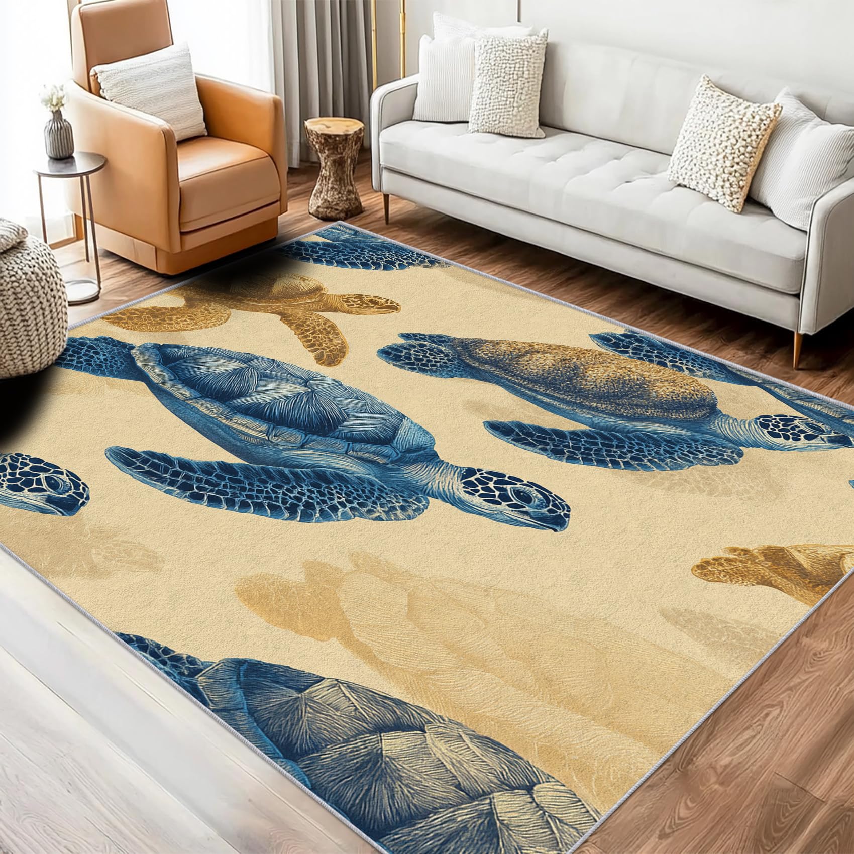 Grand tapis tortue de mer doux au fini soigné pour décoration maison