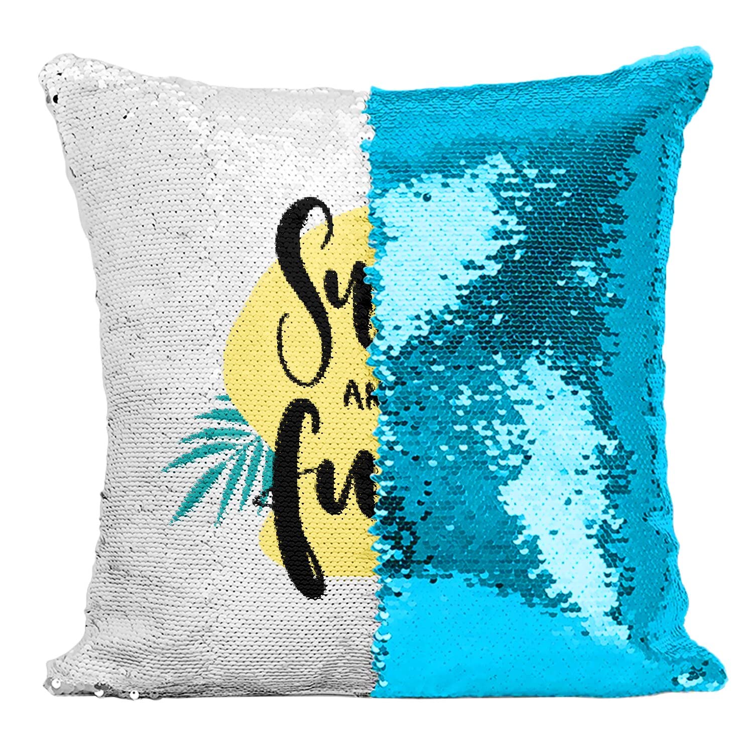 Coussin Sequin Turquoise Lumineux : Housse Magique Paillettes Ambiance Soleil et Mer
