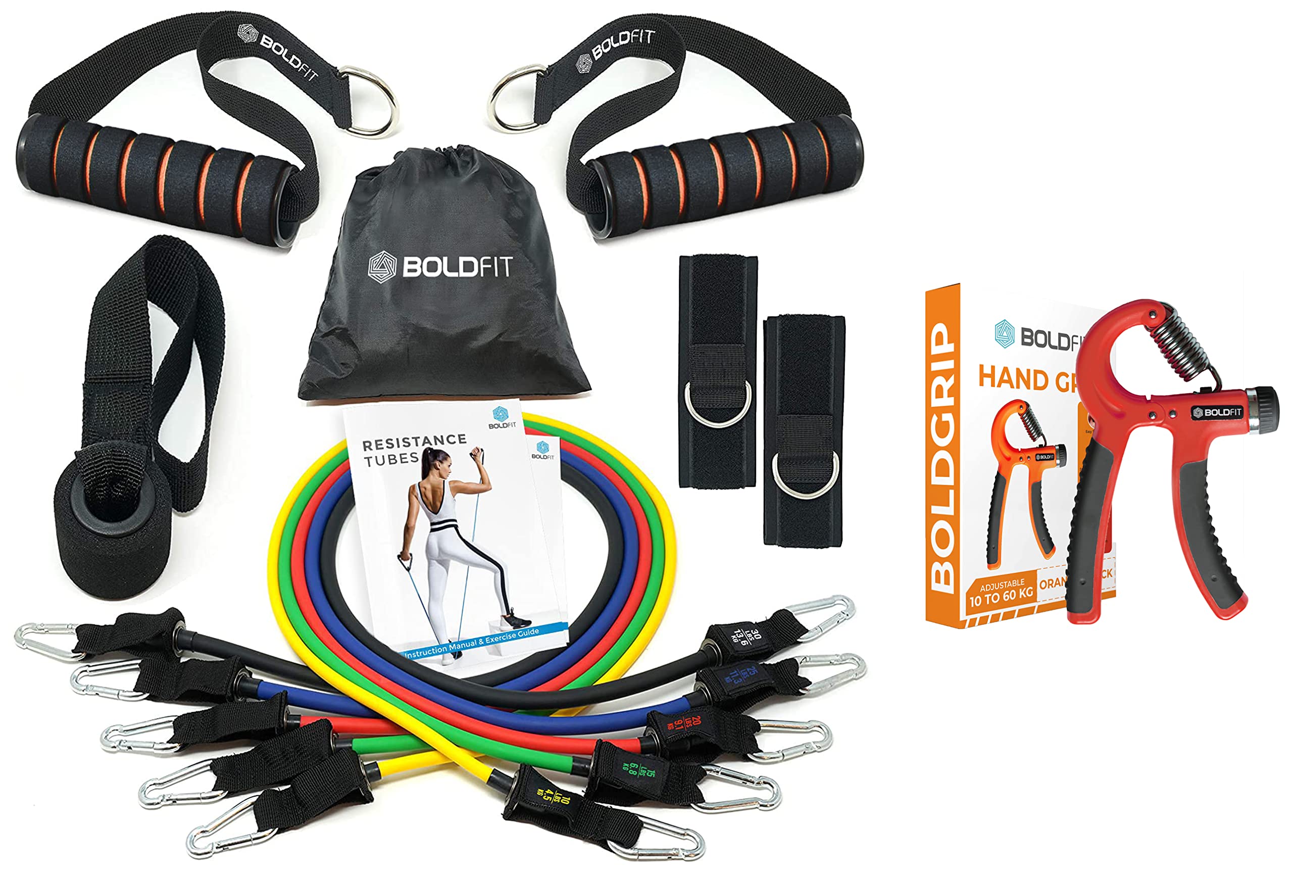 Boldfit Natural Rubber Resistance Band Set with Handles (11 Pieces Tube Set), L & Hand Grip 10kg to 60kg Adjustable Hand Grip Strengthener, Hand Gripper Orange (B09SG68J27) Amazon Price History, Amazon Price Tracker