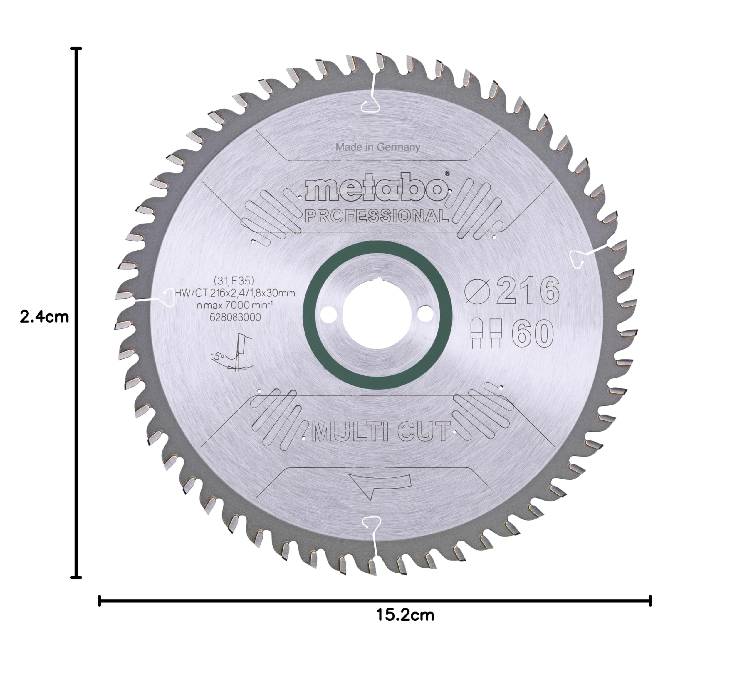 Metabo tarcza tnąca Multi Cut – Professional, 216 x 2,4/1,8 x 30, 60 zębów, Z60 FZ/TZ, 5° negatywny – 628083000 – Uniwersalne zastosowanie do wymagających materiałów