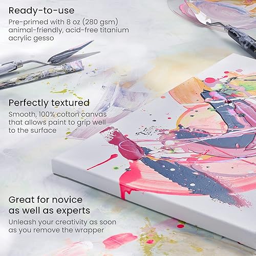 Miniatura 3 de ARTEZA Lienzo estirado, 8 x 8 pulgadas, paquete de 12, lienzo cuadrado blanco en blanco para pintura para pinturas acrílicas, al óleo y gouache