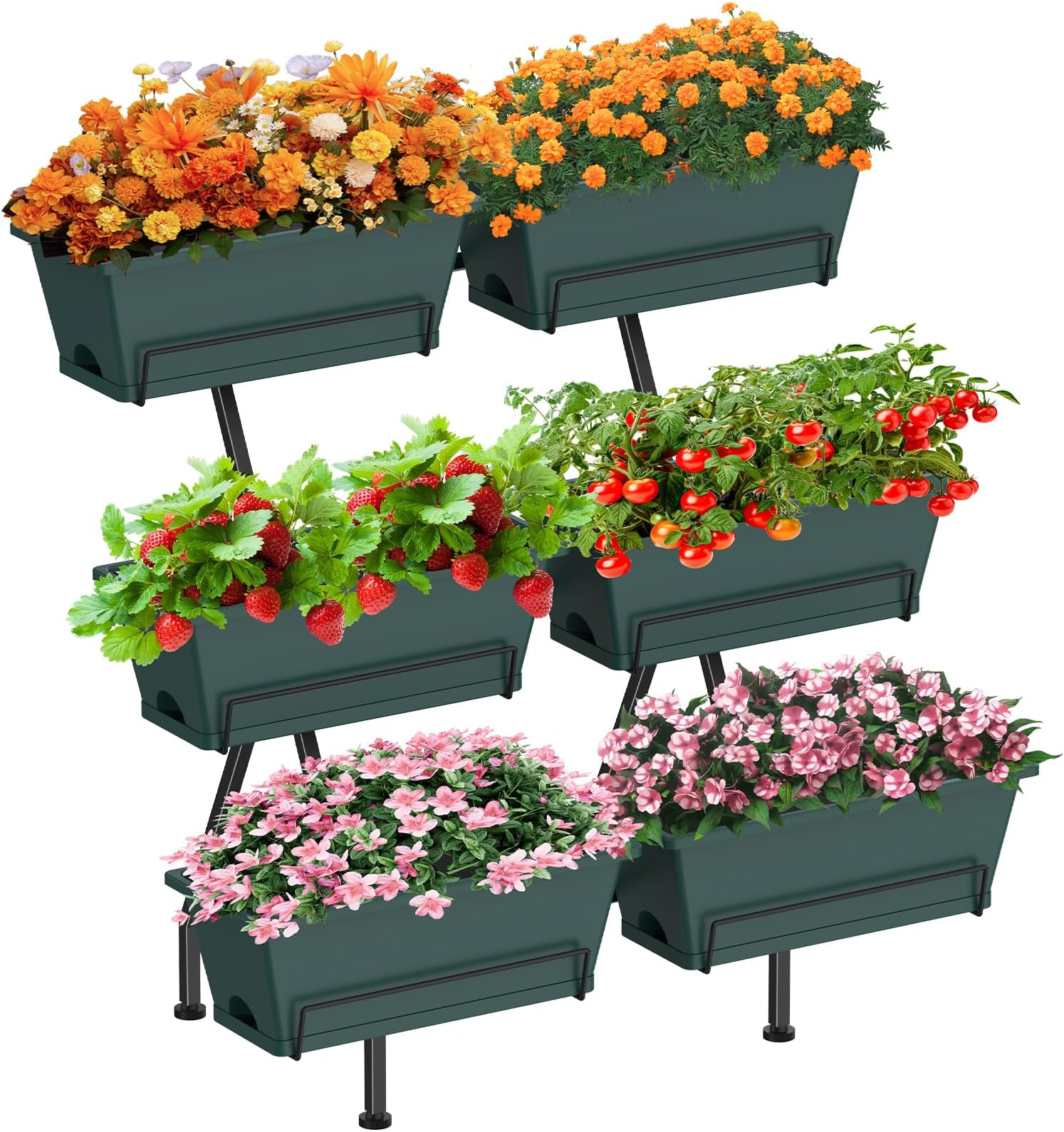 Sunexinlo 3-Tier Vertical Garden Planter with 6 Boxes, 31" Tall Raised Garden Bed with Adjustable Feet for Herbs, Flowers, Vegetables, Ideal for Indoor, Outdoor, Patio, Balcony, Deck Use, Green