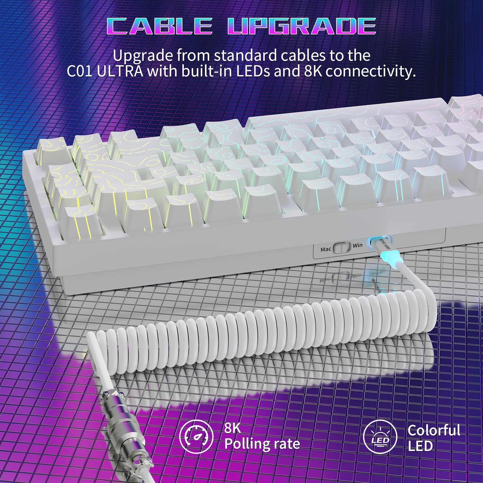 ATTACK SHARK R82 HE Clavier Gaming Filaire 75 %, Switch Magnétique, Polling Rate 8000 Hz, Précision Ultra de 0,005 mm RT, RVB, 5 Couches d’Absorption Sonore, avec Câble LED C01ULTRA(Contour Blanc)