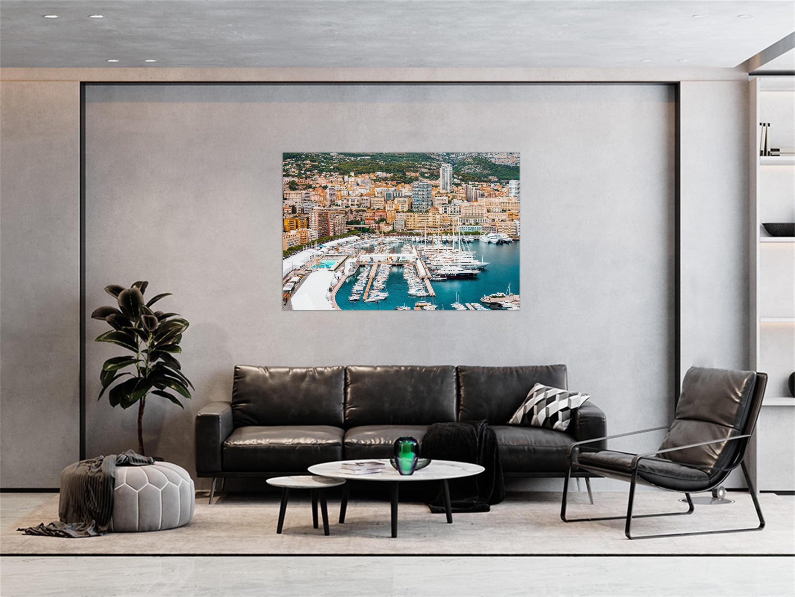 Stadtlandschaft Leinwandbild-Panorama Bilder auf Leinwand-Landschaftsbilder Wandbilder Wohnzimmer Moderne(Stadt Gebäude Port) 60x90cm Ungerahmt
