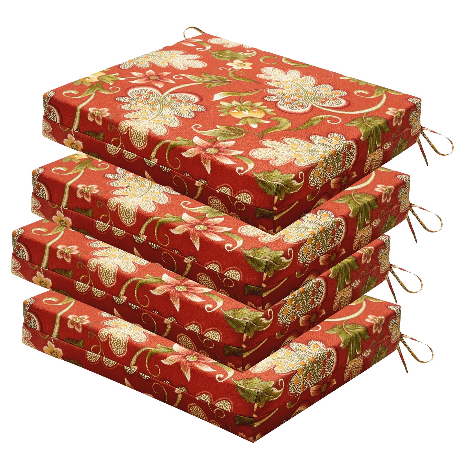 HOMELYSIAN Outdoor Chair Cushions Set of 4, 18.5 x 16 Inch Patio Chair Cushions for Outdoor Furniture, Water Resistant, Non-Slip Ties(Floral)