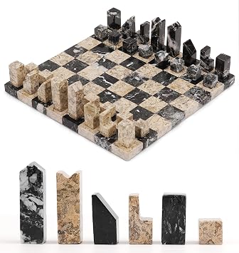 Modern Chess Set Handcrafted Borderless Marble Chess Board with Minimalist Geometric Pieces, Luxury Decorative Chess Game for Coffee Table, Home Decor & Gifts