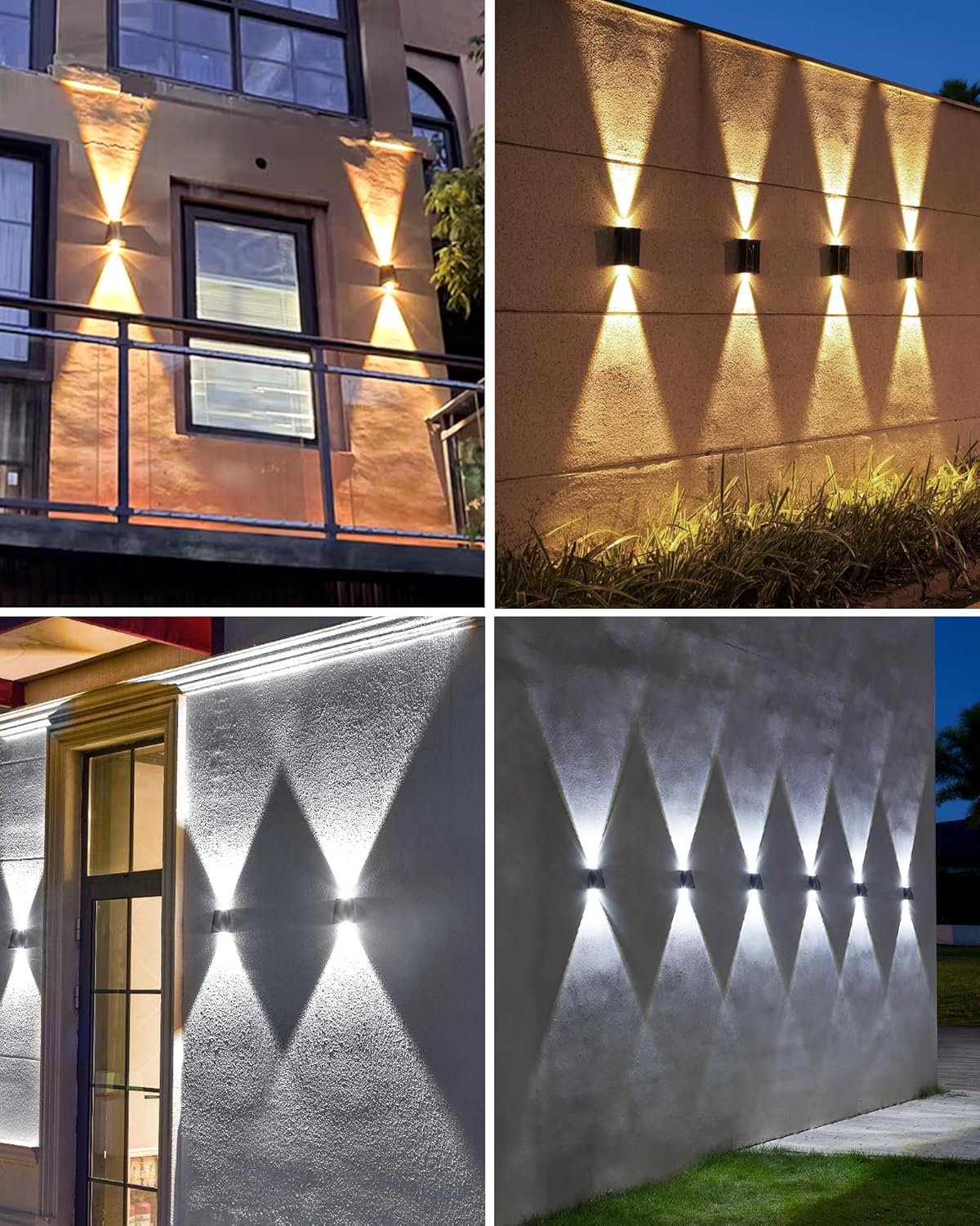 LUHLEE Solar Wall Lights Outdoor, Upgrade 2000 mAh Wall Sconce Lights 3000/6500K, IP65 Waterproof Wall Mounted Solar Outdoor Lights for Fence Porch Patio Garage Pergola Backyard(Dual Color, 2 Pack)