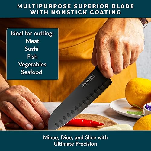 Miniatura 3 de Home Hero 2 cuchillos Santoku con funda, cuchillo de corte de acero inoxidable de alto carbono con mango ergonómico, cuchillo de cocina multiusos