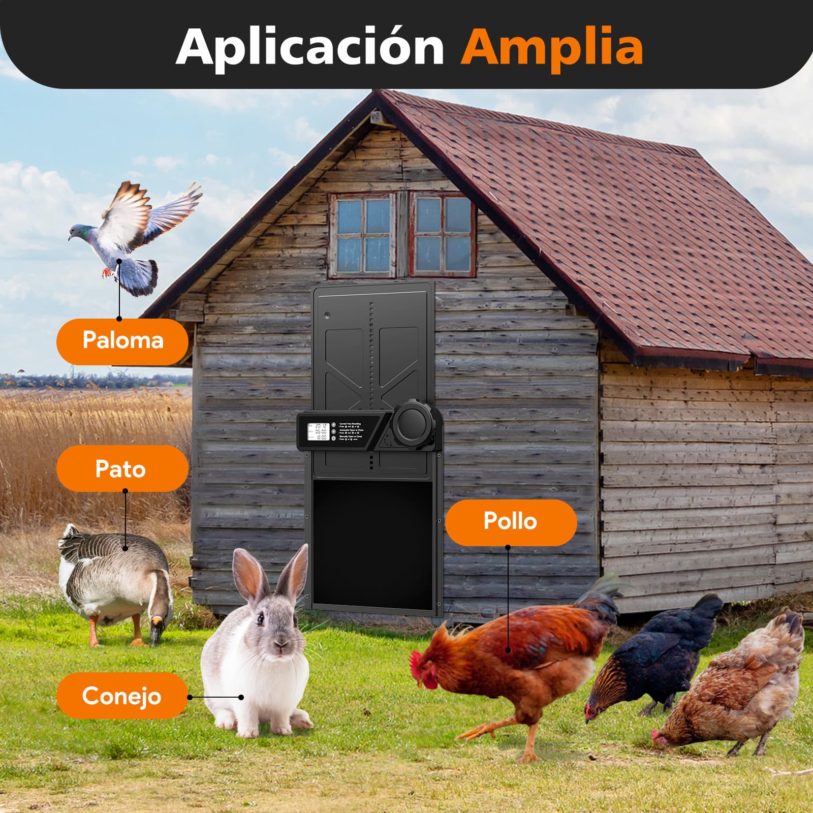 Batería automática grande para pollos, tapa de pollo de aluminio, con pantalla grande, temporizador, manual, protección inteligente para gallinas