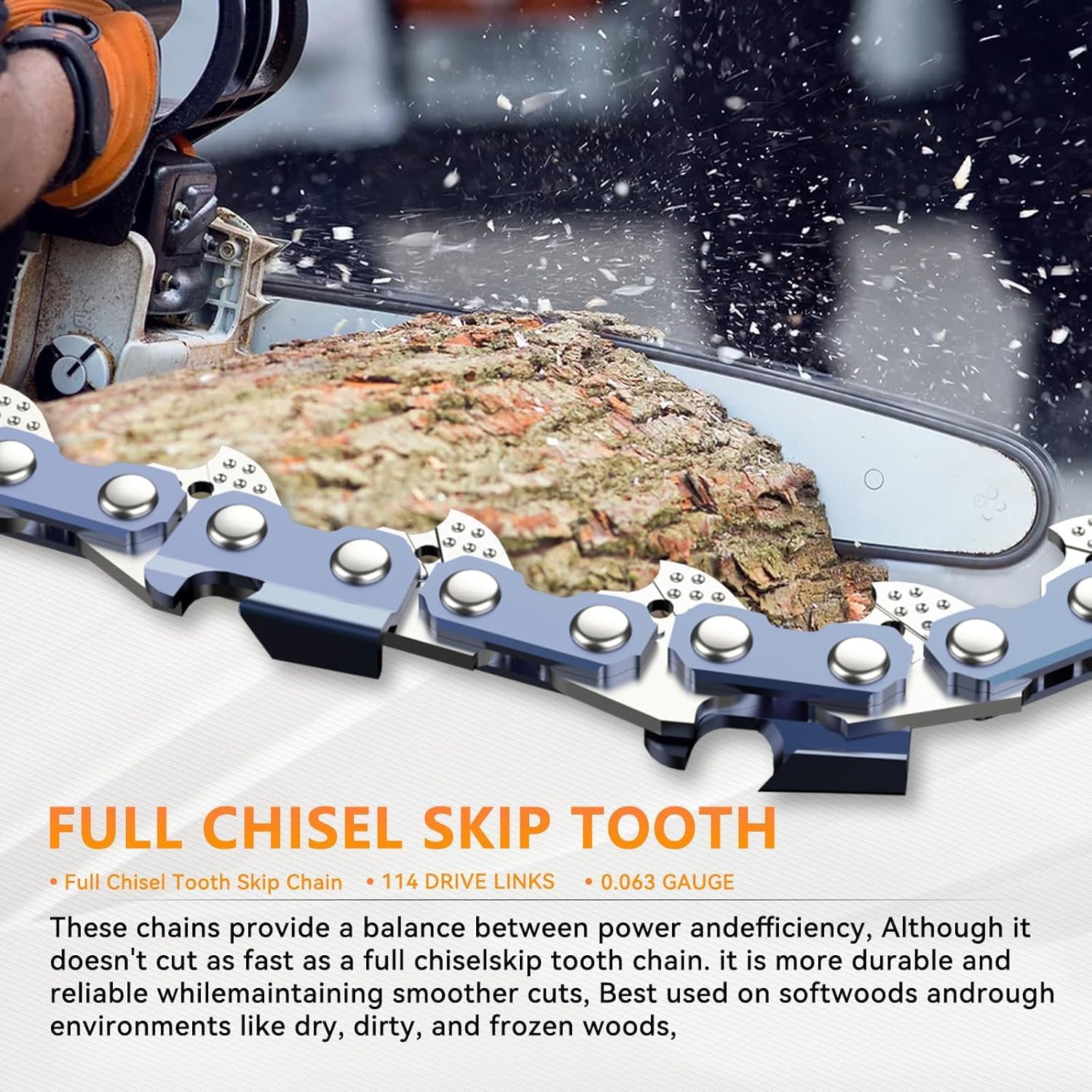 NEO-TEC 36 Inch Milling Chainsaw Chain 3/8" .063" 114DL - Full Chisel Skip Tooth Fit for Stihl MS290 MS360 MS440, Durable Milling Chain for Woodworking Projects