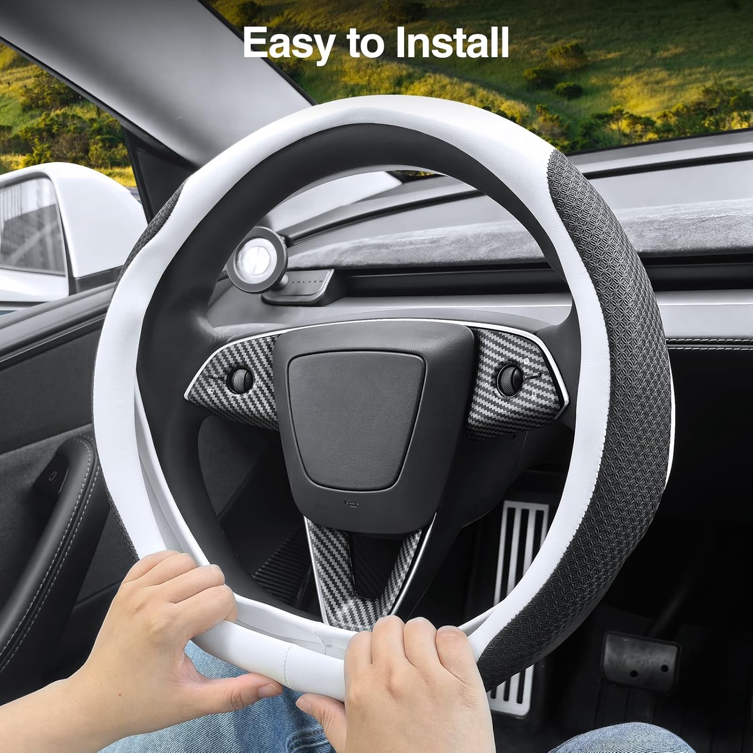 Steering Wheel Cover for Tesla Model Y Model 3 – One Piece Design, Steering Wheel Protector (Black)
