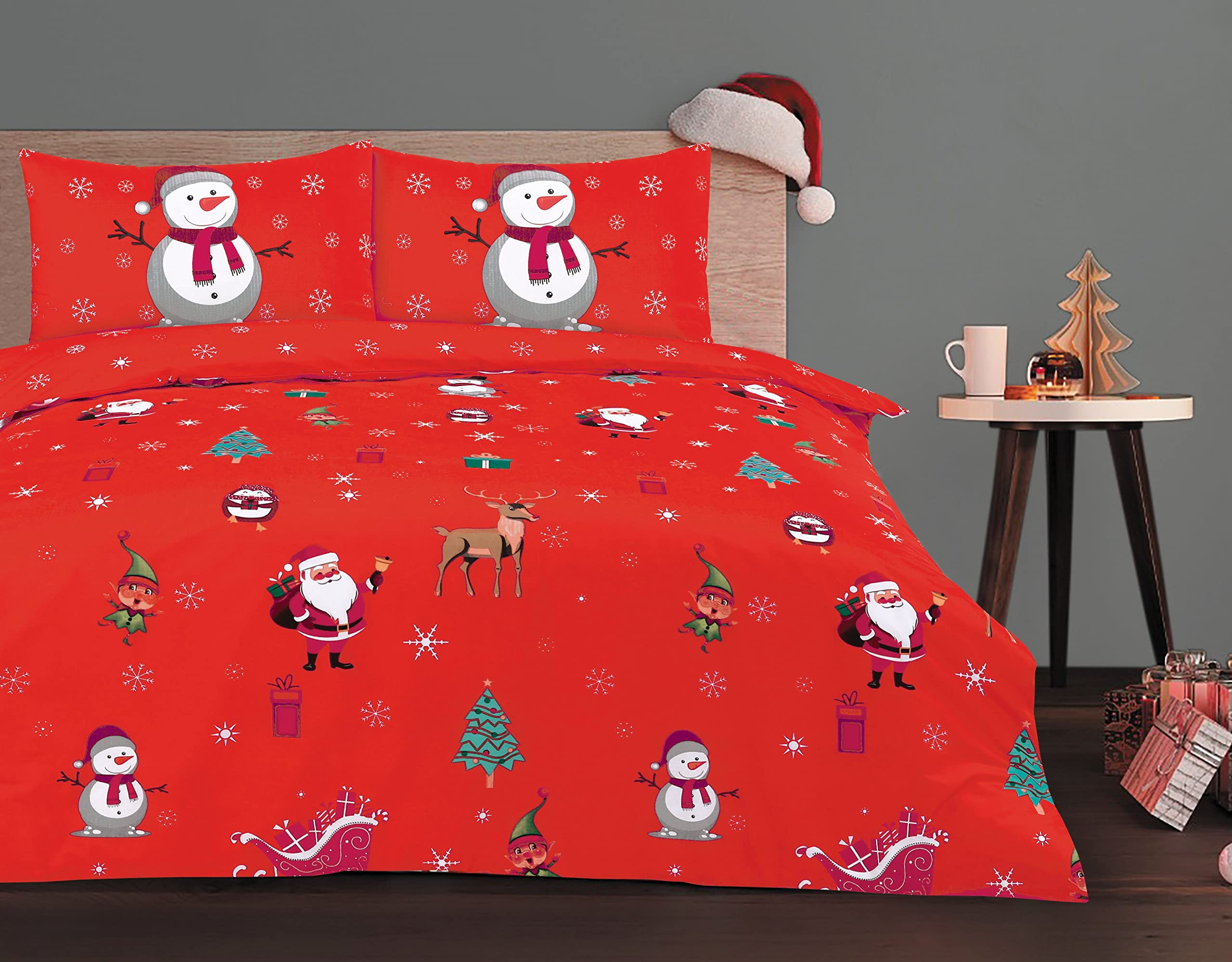 Charlotte Andersen Red, Blue, Grey, Green Merry Christmas Double Xmas Red Festive Duvet Cover Bedding Set With Pillowcases (Red Christmas Mix, Double)