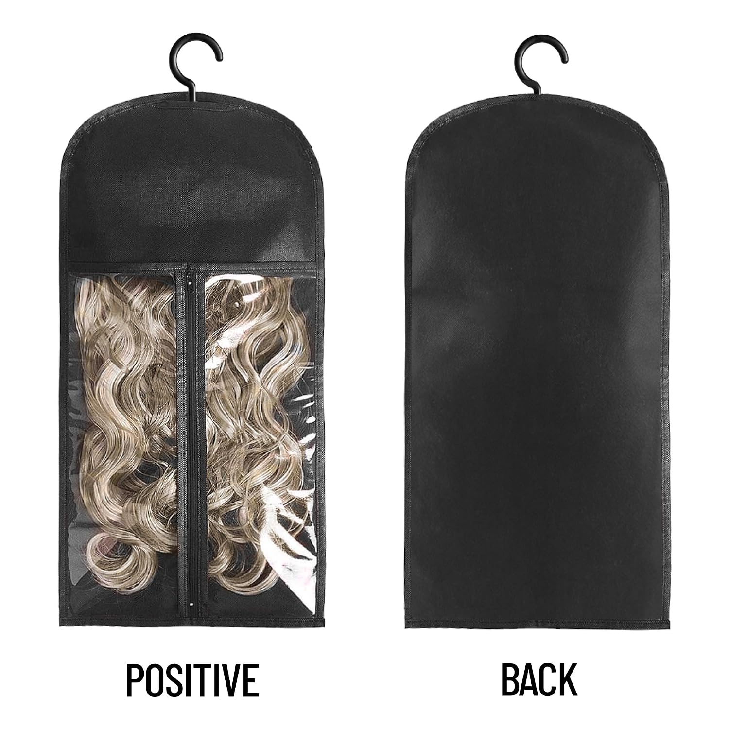 3PCS Hair Extension Holder Wig Storage Bags with Hanger Wig Holder for Multiple Wigs Hanger Dust-proof Storage Organizer with Hook Hair Extensions, wigs & accessories (Black) image 3