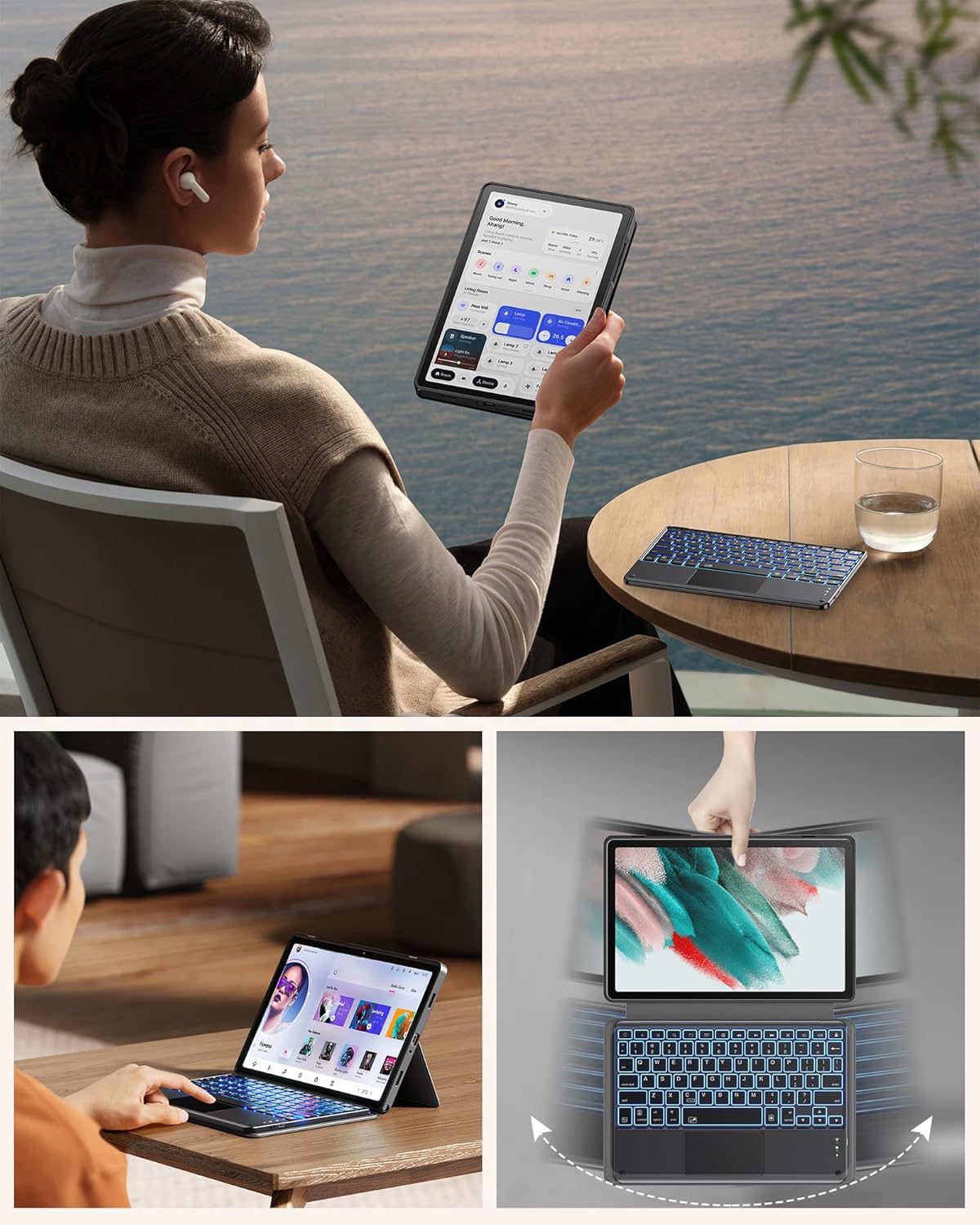 INFILAND Keyboard Case for Samsung Galaxy Tab A9 Plus 5G with 7-Color Backlight & High Precision Trackpad, Slim and Portable Detachable Folder Style Keyboard Case for Tab A9 11 inch (Anthracite)