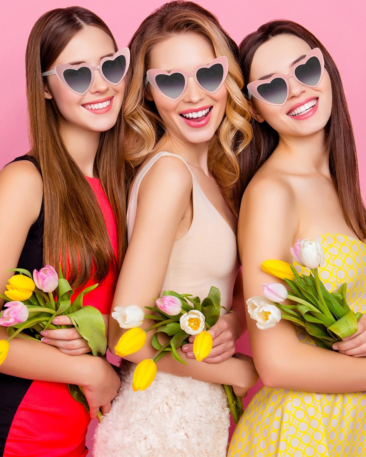 Flutesan 20 Pairs Retro Heart Sunglasses - Vintage Cat Eye Glasses for Women, Bachelorette Bride Bulk