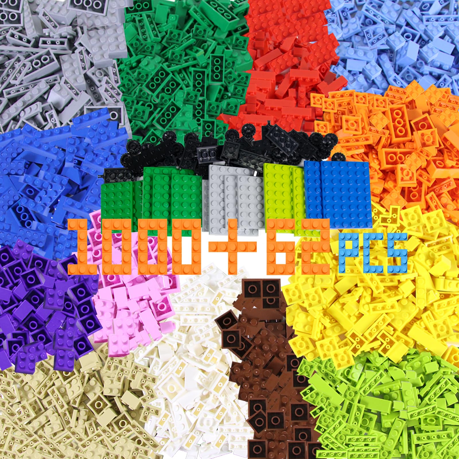 Cabeeskii 1330 Pieces Classic Building Bricks, Building Blocks Compatible with All Major Brands, Includes 16 Small Baseplates & Wheels, Educational Toy for Kids